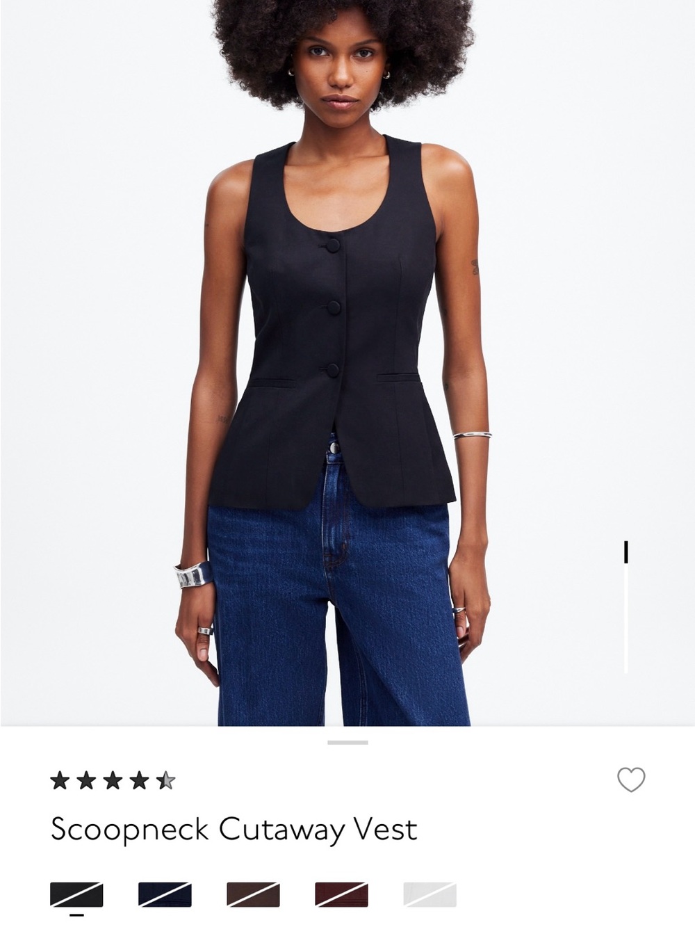 MADEWELL Scoopneck Cutaway Vest - Black size 6 (NWOT)